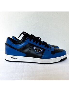 Prada Men’s Downtown Leather Sneakers Mens Shoes in Black / Blue NWOB